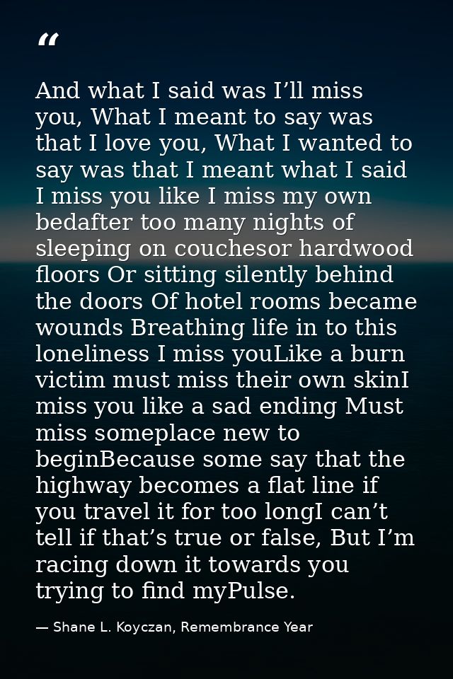 And what I said was I’ll miss you, What I meant to say was that I love you, What I wanted to say was that I meant what I — Shane L. Koyczan, Remembrance Year