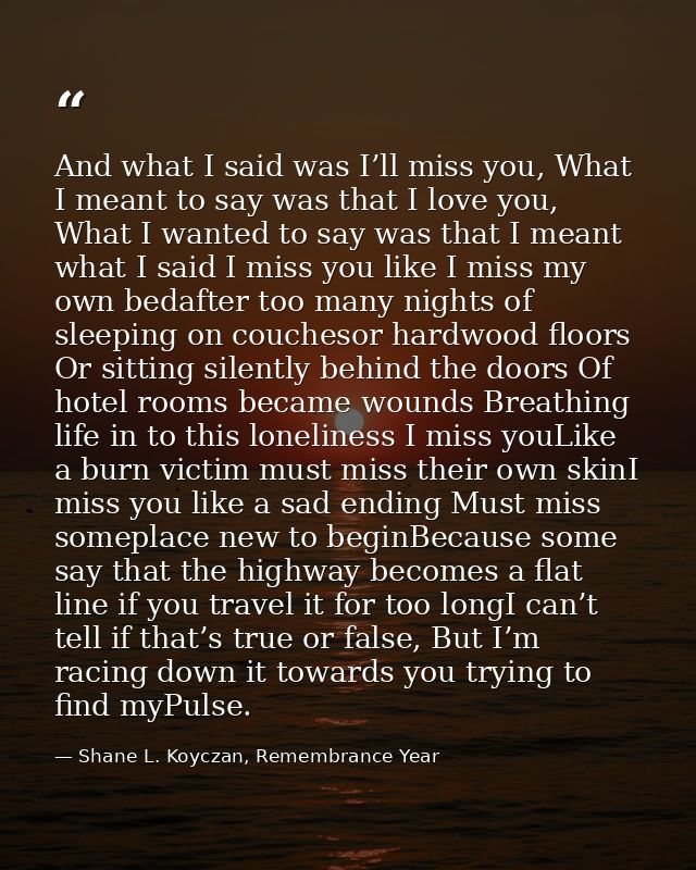 And what I said was I’ll miss you, What I meant to say was that I love you, What I wanted to say was that I meant what I — Shane L. Koyczan, Remembrance Year