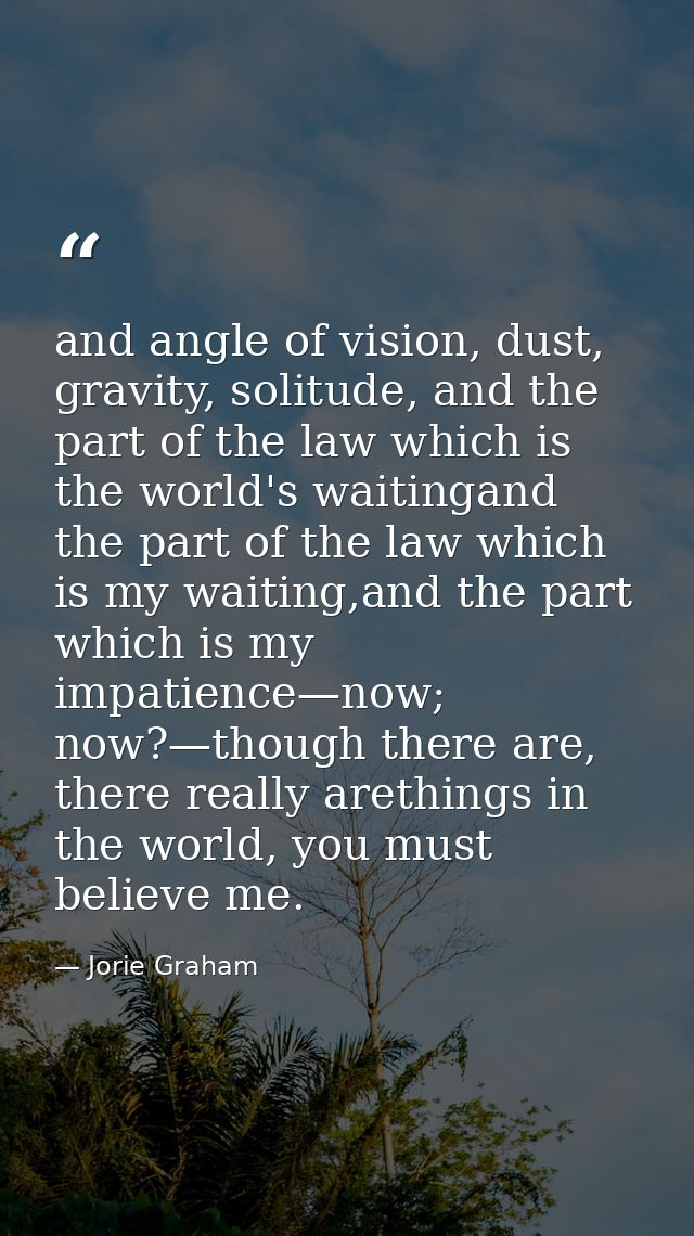 and angle of vision, dust, gravity, solitude, and the part of the law which is the world's waitingand the part of the la — Jorie Graham