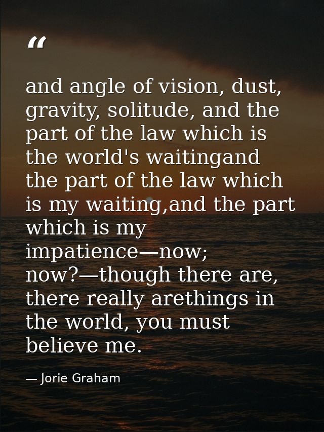 and angle of vision, dust, gravity, solitude, and the part of the law which is the world's waitingand the part of the la — Jorie Graham