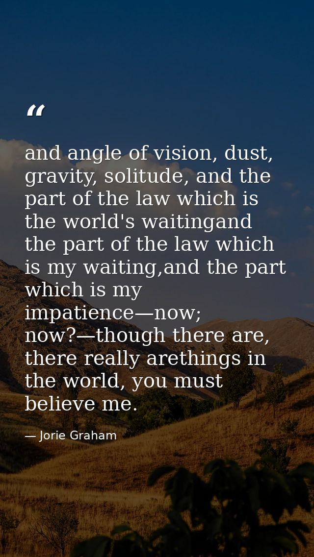 and angle of vision, dust, gravity, solitude, and the part of the law which is the world's waitingand the part of the la — Jorie Graham