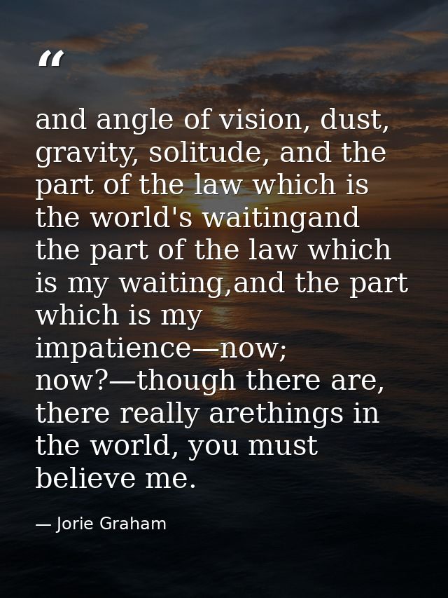 and angle of vision, dust, gravity, solitude, and the part of the law which is the world's waitingand the part of the la — Jorie Graham