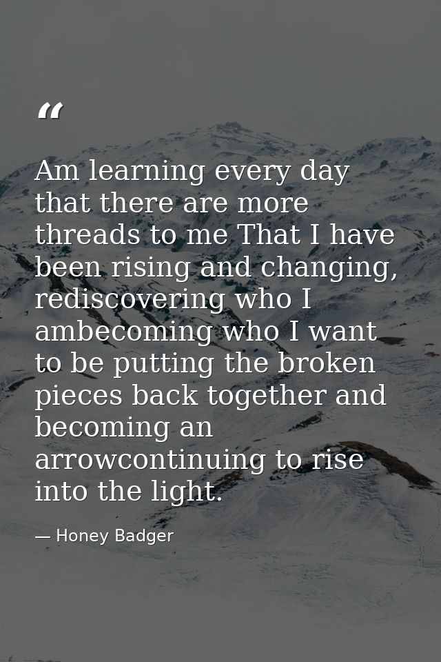 Am learning every day that there are more threads to me That I have been rising and changing, rediscovering who I ambeco — Honey Badger