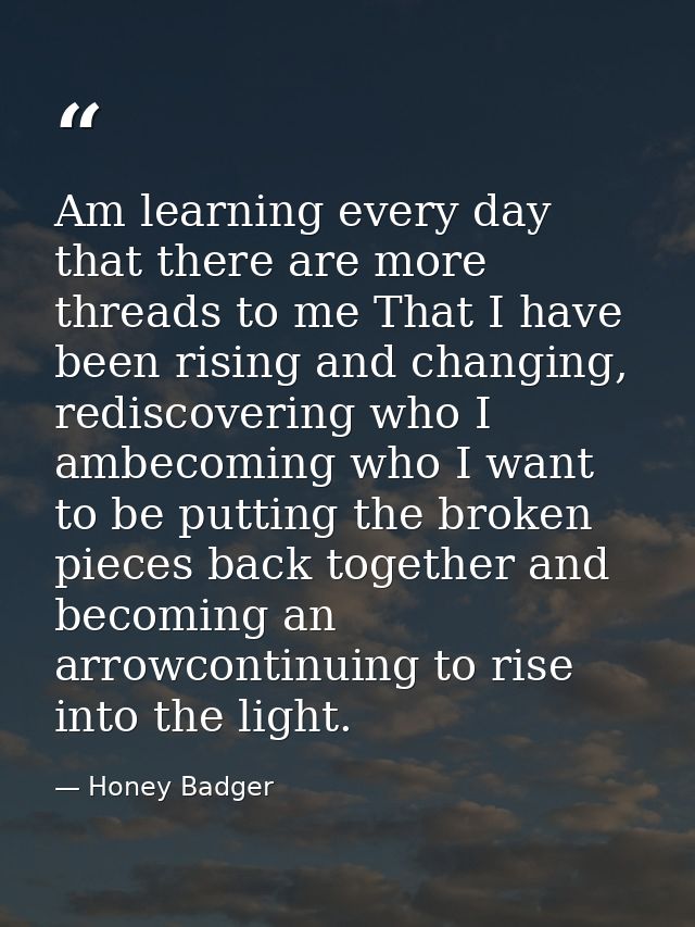 Am learning every day that there are more threads to me That I have been rising and changing, rediscovering who I ambeco — Honey Badger