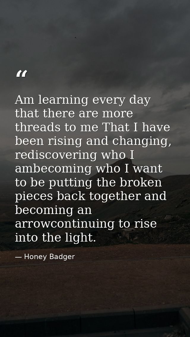 Am learning every day that there are more threads to me That I have been rising and changing, rediscovering who I ambeco — Honey Badger