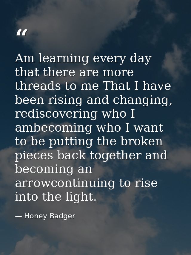 Am learning every day that there are more threads to me That I have been rising and changing, rediscovering who I ambeco — Honey Badger