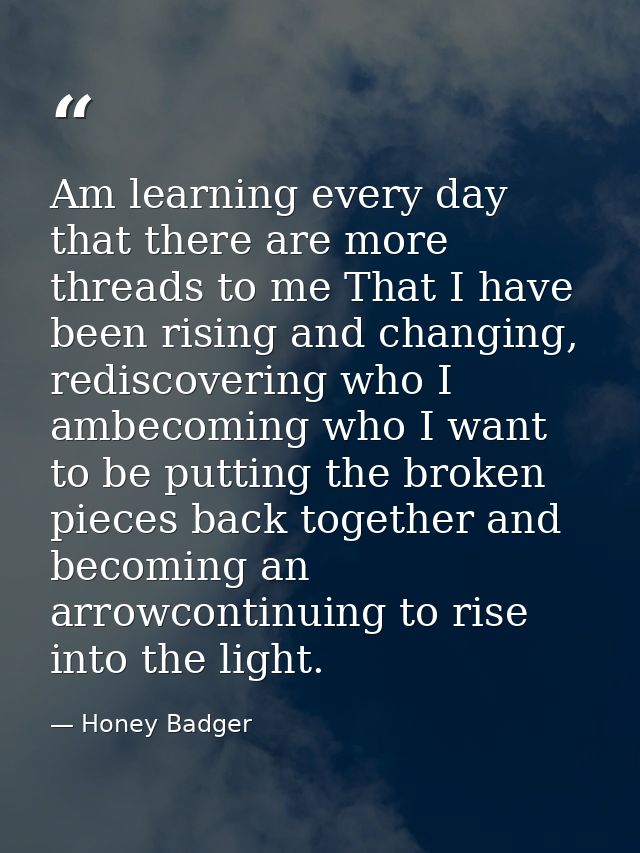 Am learning every day that there are more threads to me That I have been rising and changing, rediscovering who I ambeco — Honey Badger