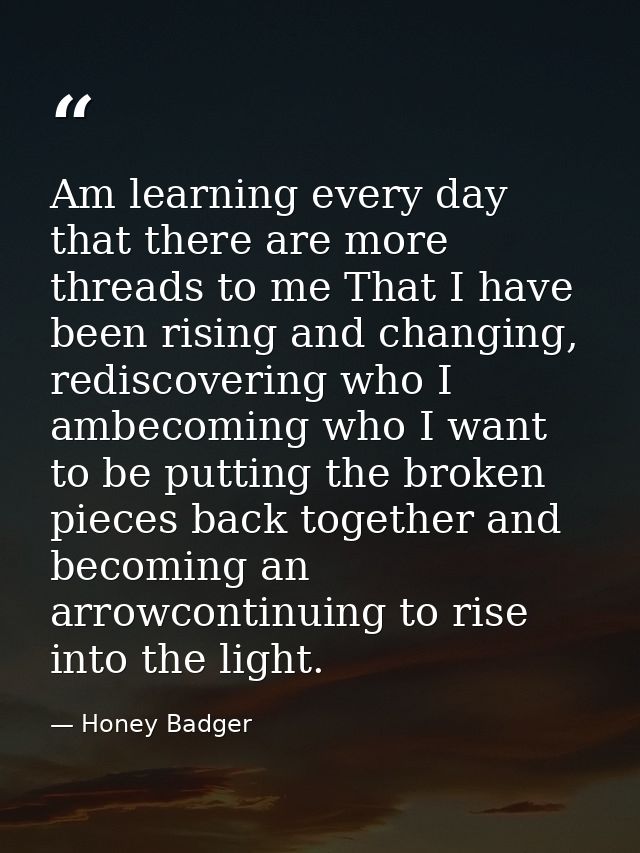Am learning every day that there are more threads to me That I have been rising and changing, rediscovering who I ambeco — Honey Badger