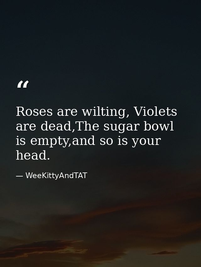 Roses are wilting, Violets are dead,The sugar bowl is empty,and so is your head. — WeeKittyAndTAT