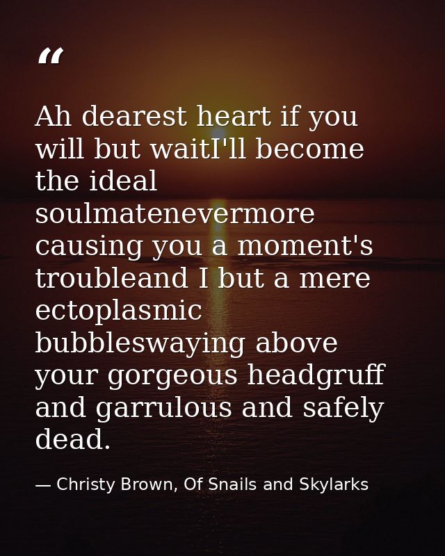Ah dearest heart if you will but waitI'll become the ideal soulmatenevermore causing you a moment's troubleand I but a m — Christy Brown, Of Snails and Skylarks