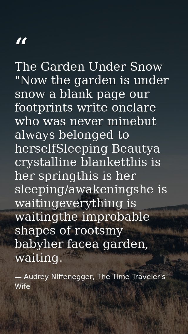 The Garden Under Snow "Now the garden is under snow a blank page our footprints write onclare who was never minebut alwa — Audrey Niffenegger, The Time Traveler's Wife