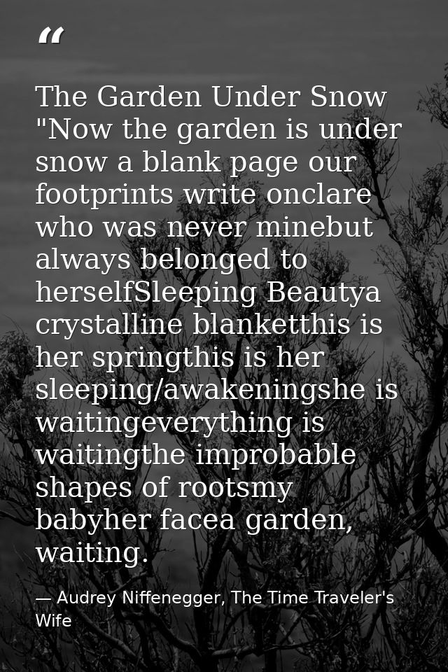 The Garden Under Snow "Now the garden is under snow a blank page our footprints write onclare who was never minebut alwa — Audrey Niffenegger, The Time Traveler's Wife
