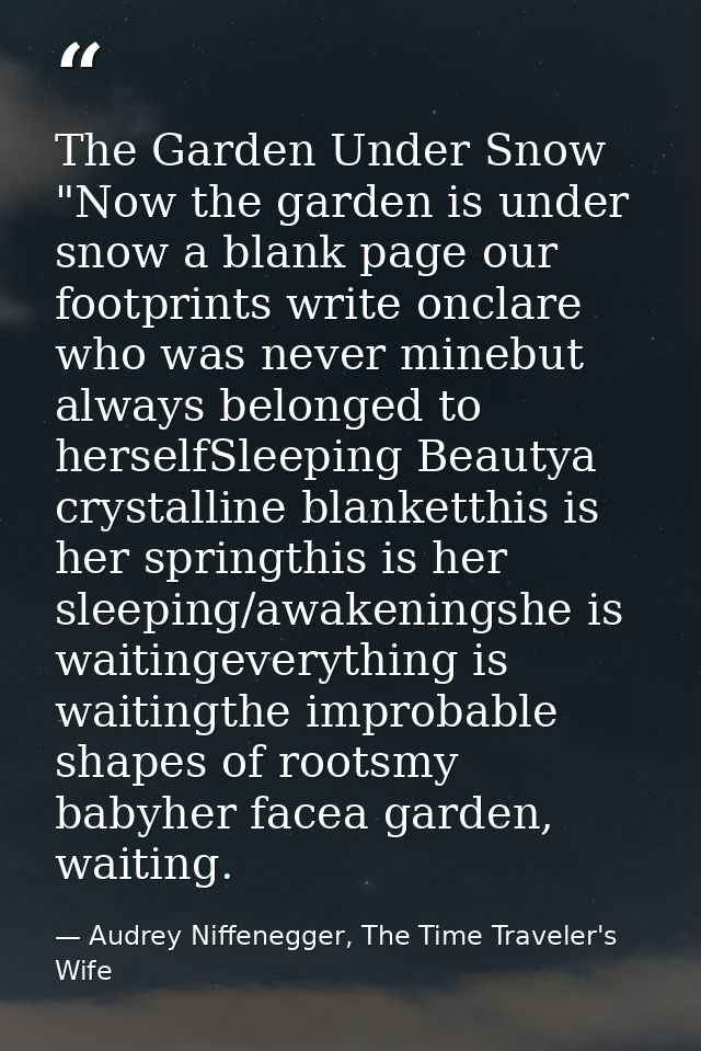 The Garden Under Snow "Now the garden is under snow a blank page our footprints write onclare who was never minebut alwa — Audrey Niffenegger, The Time Traveler's Wife