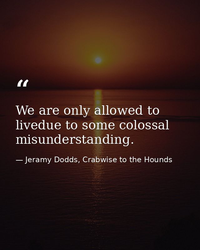 We are only allowed to livedue to some colossal misunderstanding. — Jeramy Dodds, Crabwise to the Hounds