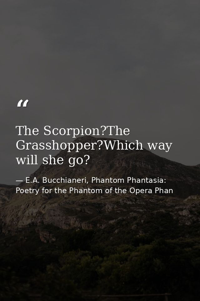 The Scorpion?The Grasshopper?Which way will she go? — E.A. Bucchianeri, Phantom Phantasia: Poetry for the Phantom of the Opera Phan
