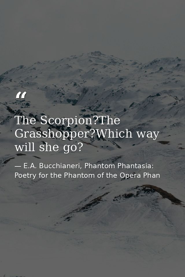 The Scorpion?The Grasshopper?Which way will she go? — E.A. Bucchianeri, Phantom Phantasia: Poetry for the Phantom of the Opera Phan