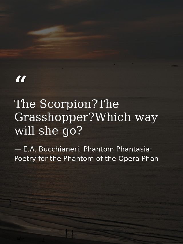 The Scorpion?The Grasshopper?Which way will she go? — E.A. Bucchianeri, Phantom Phantasia: Poetry for the Phantom of the Opera Phan