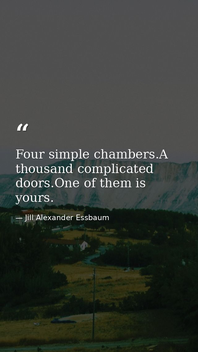 Four simple chambers.A thousand complicated doors.One of them is yours. — Jill Alexander Essbaum