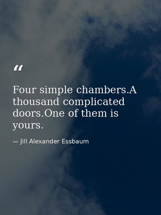 Four simple chambers.A thousand complicated doors.One of them is yours. — Jill Alexander Essbaum