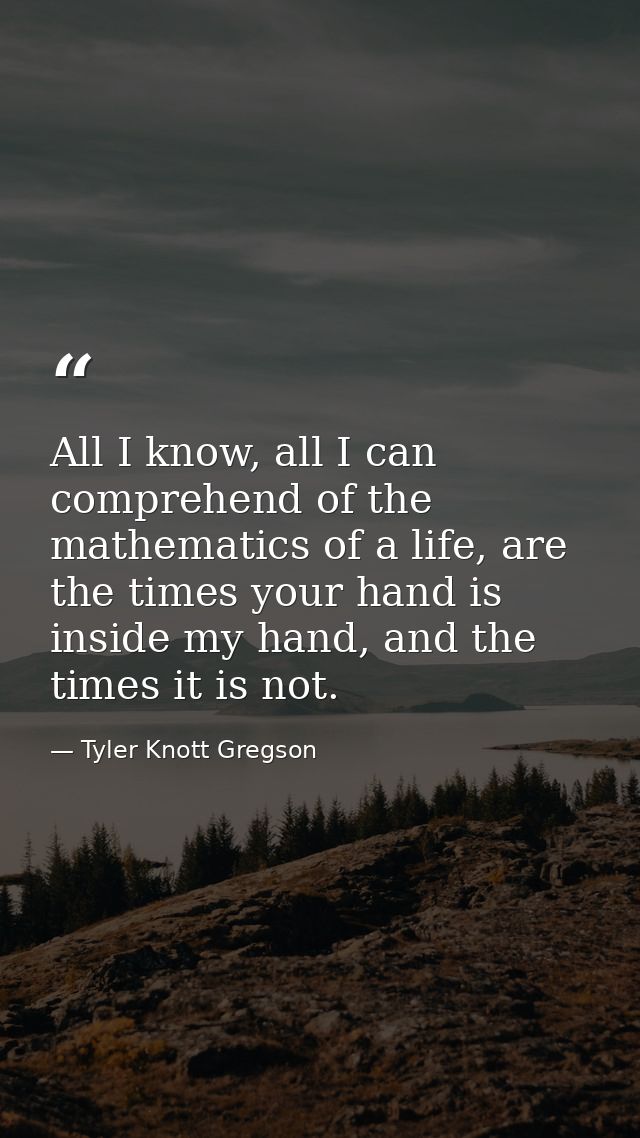 All I know, all I can comprehend of the mathematics of a life, are the times your hand is inside my hand, and the times  — Tyler Knott Gregson