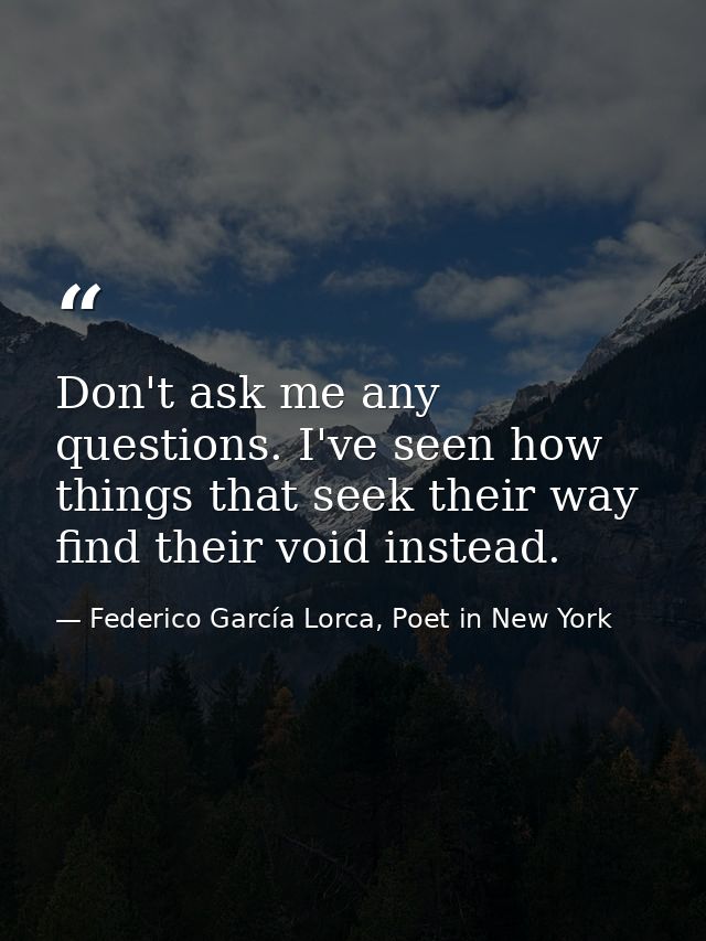 Don't ask me any questions. I've seen how things that seek their way find their void instead. — Federico García Lorca, Poet in New York