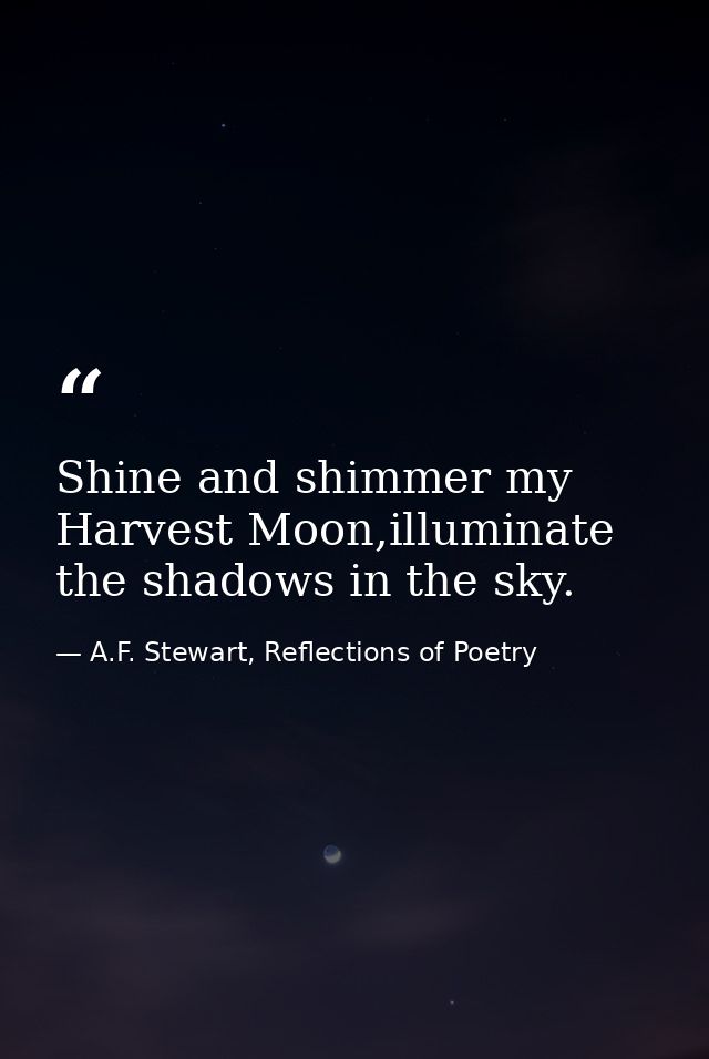 Shine and shimmer my Harvest Moon,illuminate the shadows in the sky. — A.F. Stewart, Reflections of Poetry