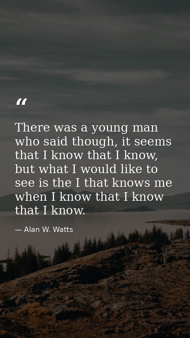 There was a young man who said though, it seems that I know that I know, but what I would like to see is the I that know — Alan W. Watts
