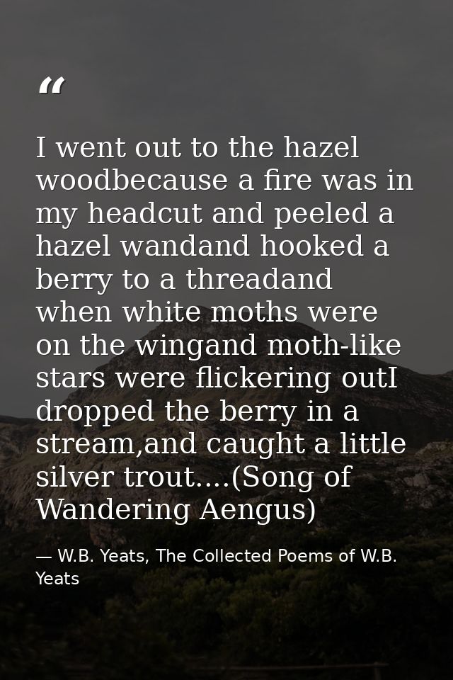 I went out to the hazel woodbecause a fire was in my headcut and peeled a hazel wandand hooked a berry to a threadand wh — W.B. Yeats, The Collected Poems of W.B. Yeats