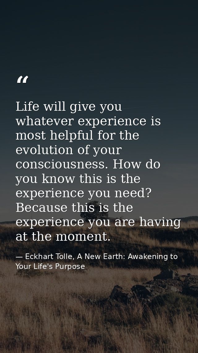 Life will give you whatever experience is most helpful for the evolution of your consciousness. How do you know this is  — Eckhart Tolle, A New Earth: Awakening to Your Life's Purpose