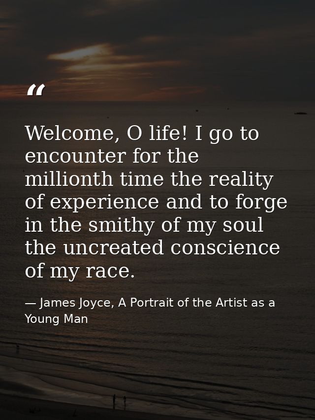 Welcome, O life! I go to encounter for the millionth time the reality of experience and to forge in the smithy of my sou — James Joyce, A Portrait of the Artist as a Young Man
