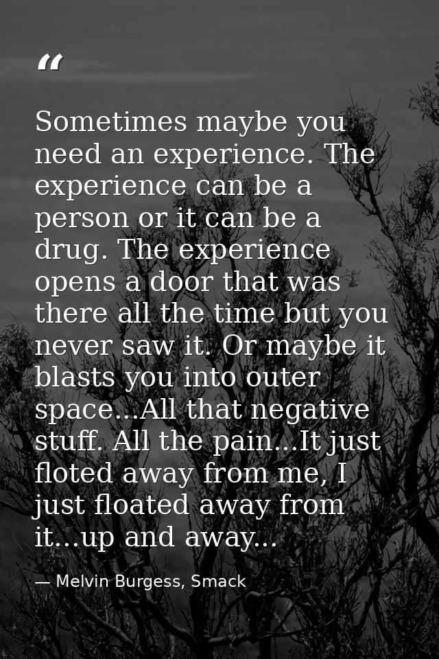 Sometimes maybe you need an experience. The experience can be a person or it can be a drug. The experience opens a door  — Melvin Burgess, Smack