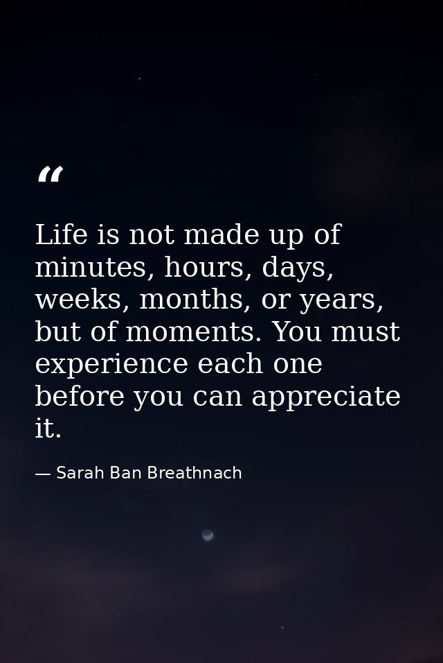 Life is not made up of minutes, hours, days, weeks, months, or years, but of moments. You must experience each one befor — Sarah Ban Breathnach