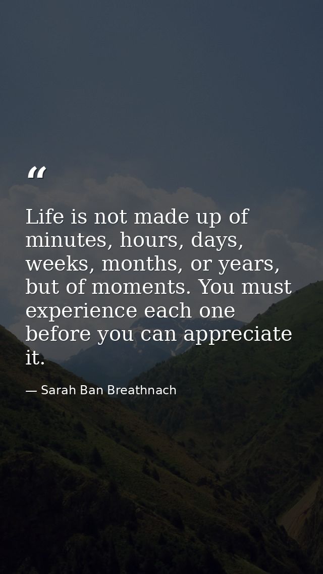 Life is not made up of minutes, hours, days, weeks, months, or years, but of moments. You must experience each one befor — Sarah Ban Breathnach