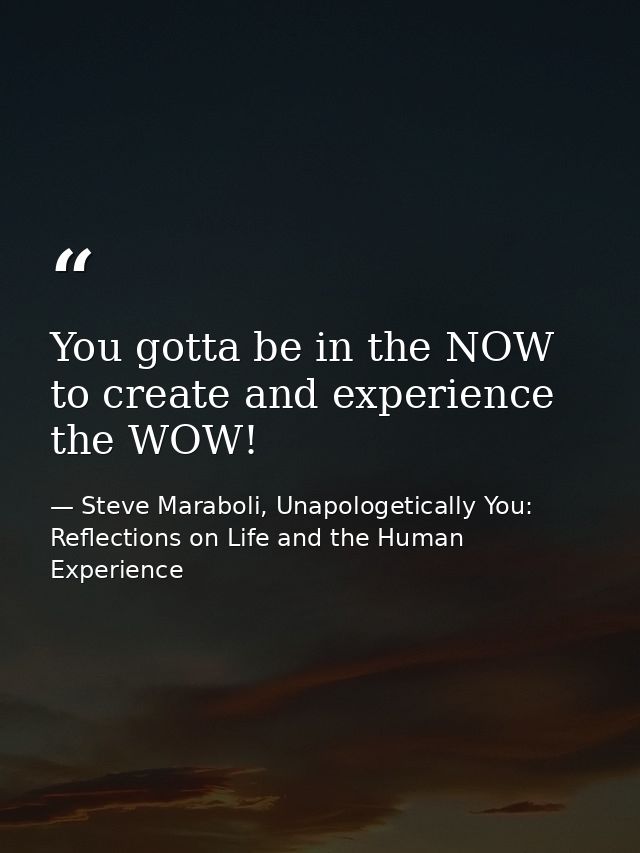 You gotta be in the NOW to create and experience the WOW! — Steve Maraboli, Unapologetically You: Reflections on Life and the Human Experience