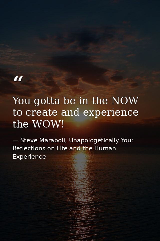 You gotta be in the NOW to create and experience the WOW! — Steve Maraboli, Unapologetically You: Reflections on Life and the Human Experience