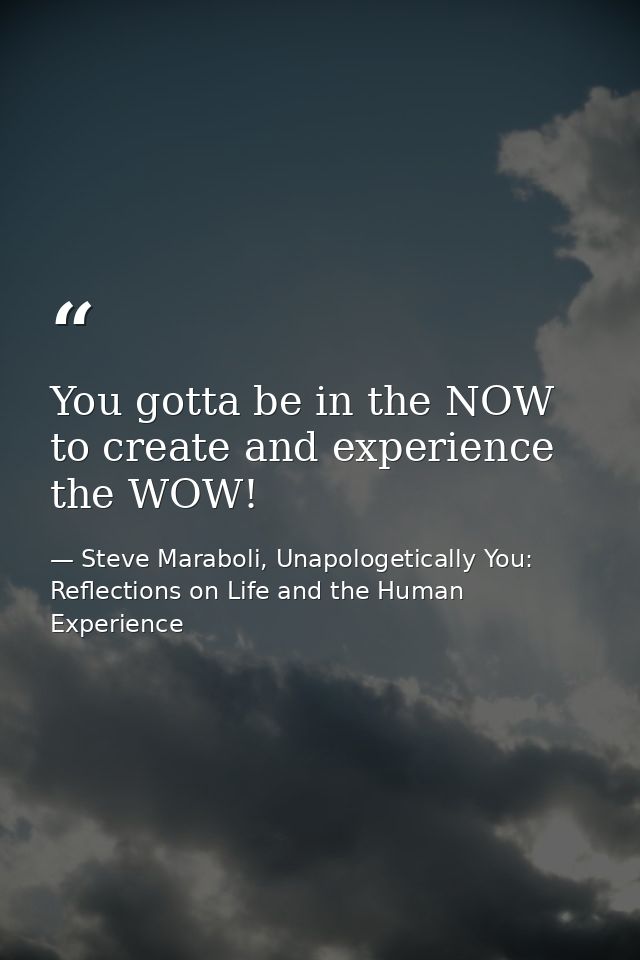 You gotta be in the NOW to create and experience the WOW! — Steve Maraboli, Unapologetically You: Reflections on Life and the Human Experience