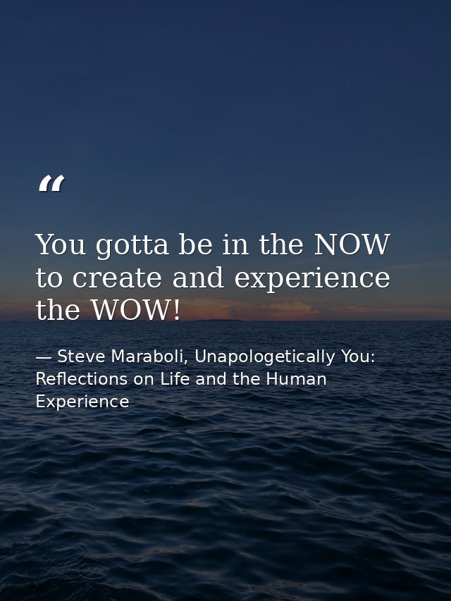 You gotta be in the NOW to create and experience the WOW! — Steve Maraboli, Unapologetically You: Reflections on Life and the Human Experience