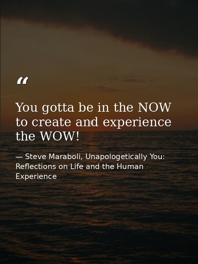 You gotta be in the NOW to create and experience the WOW! — Steve Maraboli, Unapologetically You: Reflections on Life and the Human Experience