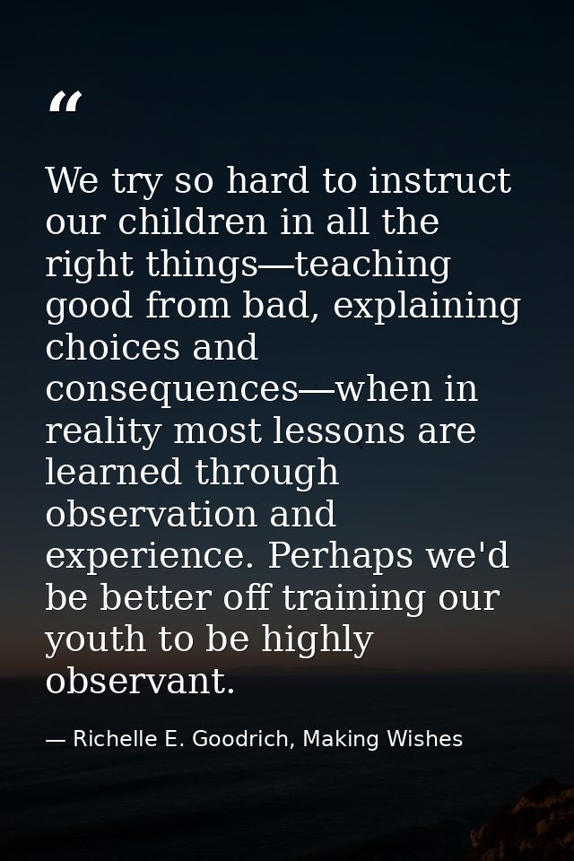 We try so hard to instruct our children in all the right things―teaching good from bad, explaining choices and consequen — Richelle E. Goodrich, Making Wishes