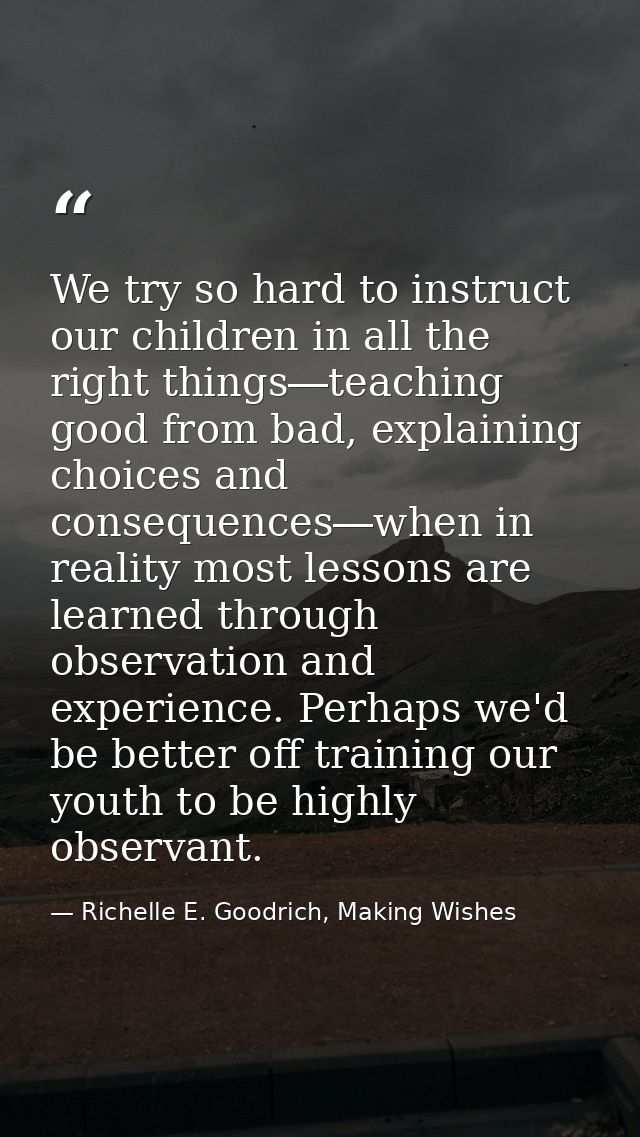 We try so hard to instruct our children in all the right things―teaching good from bad, explaining choices and consequen — Richelle E. Goodrich, Making Wishes