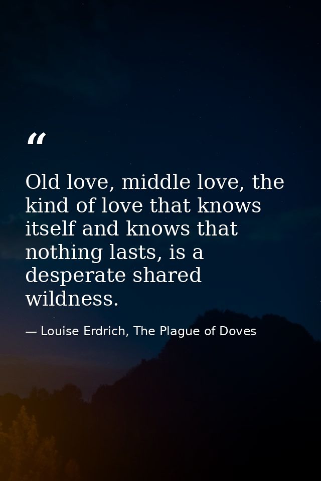 Old love, middle love, the kind of love that knows itself and knows that nothing lasts, is a desperate shared wildness. — Louise Erdrich, The Plague of Doves