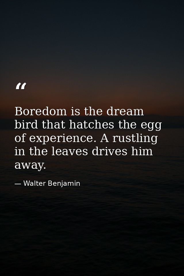 Boredom is the dream bird that hatches the egg of experience. A rustling in the leaves drives him away. — Walter Benjamin
