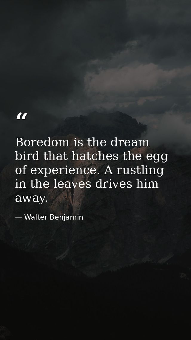Boredom is the dream bird that hatches the egg of experience. A rustling in the leaves drives him away. — Walter Benjamin