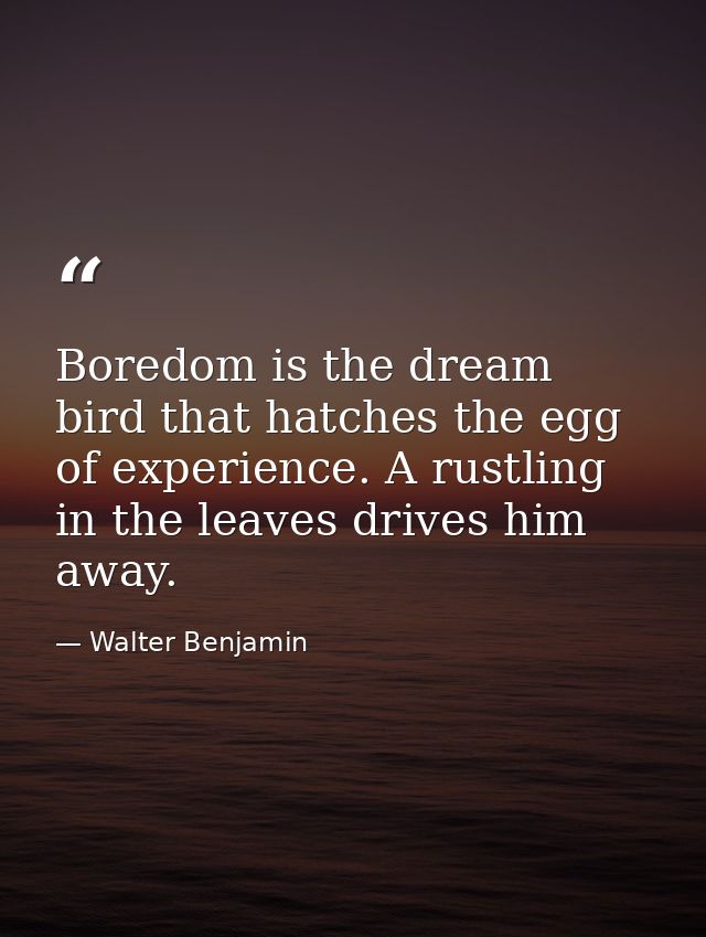 Boredom is the dream bird that hatches the egg of experience. A rustling in the leaves drives him away. — Walter Benjamin
