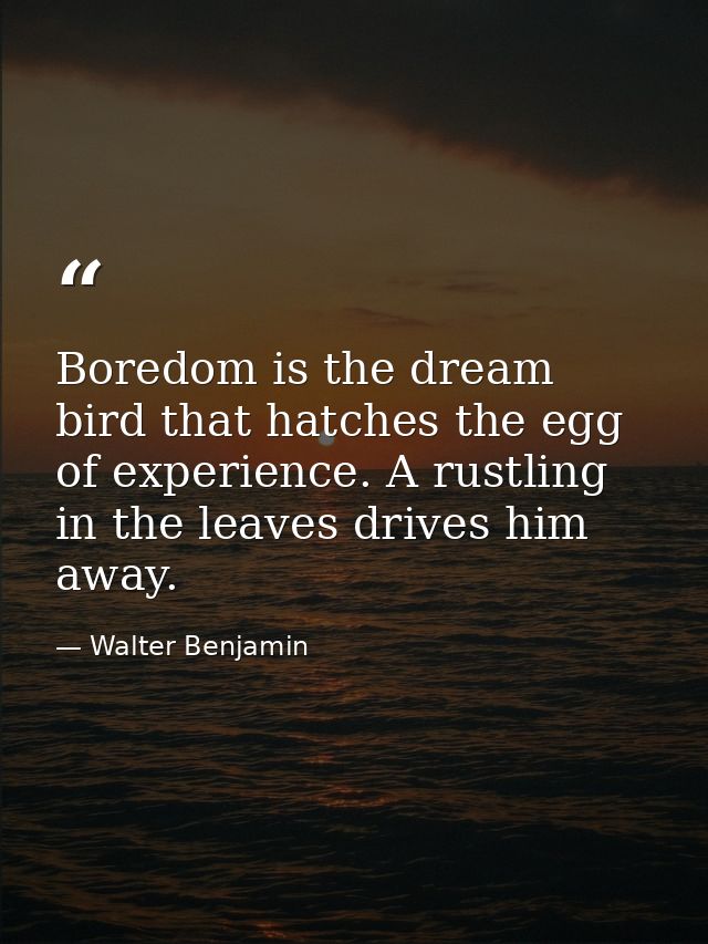 Boredom is the dream bird that hatches the egg of experience. A rustling in the leaves drives him away. — Walter Benjamin