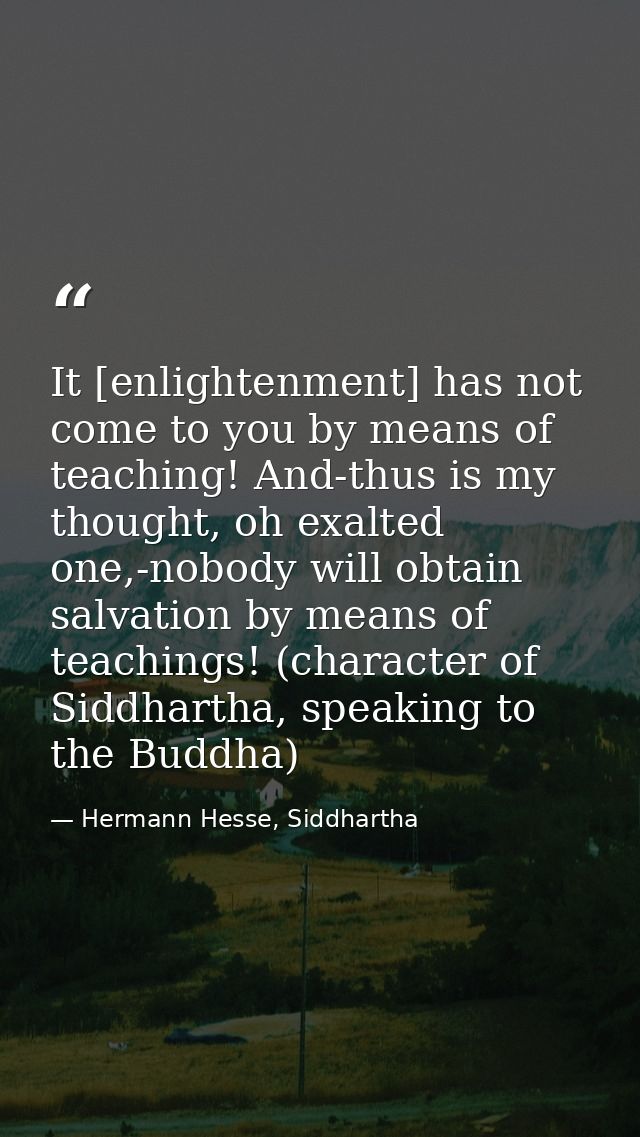 It [enlightenment] has not come to you by means of teaching! And-thus is my thought, oh exalted one,-nobody will obtain  — Hermann Hesse, Siddhartha