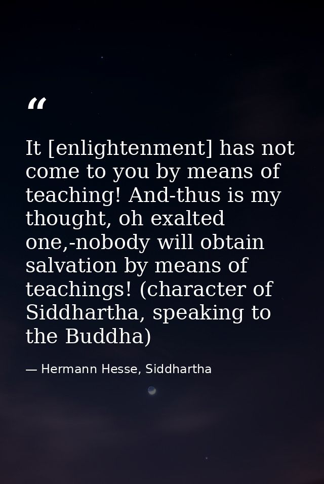 It [enlightenment] has not come to you by means of teaching! And-thus is my thought, oh exalted one,-nobody will obtain  — Hermann Hesse, Siddhartha