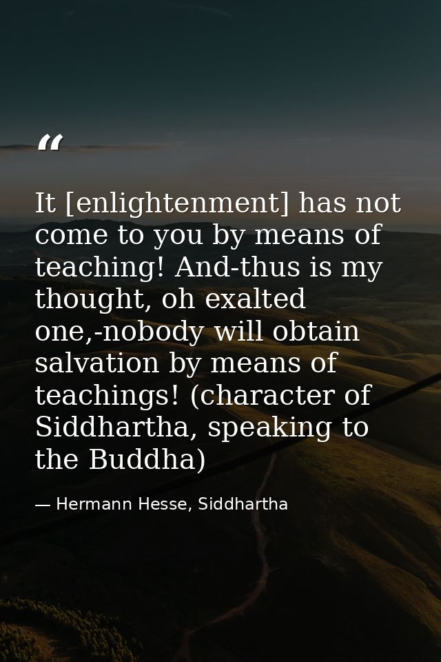It [enlightenment] has not come to you by means of teaching! And-thus is my thought, oh exalted one,-nobody will obtain  — Hermann Hesse, Siddhartha