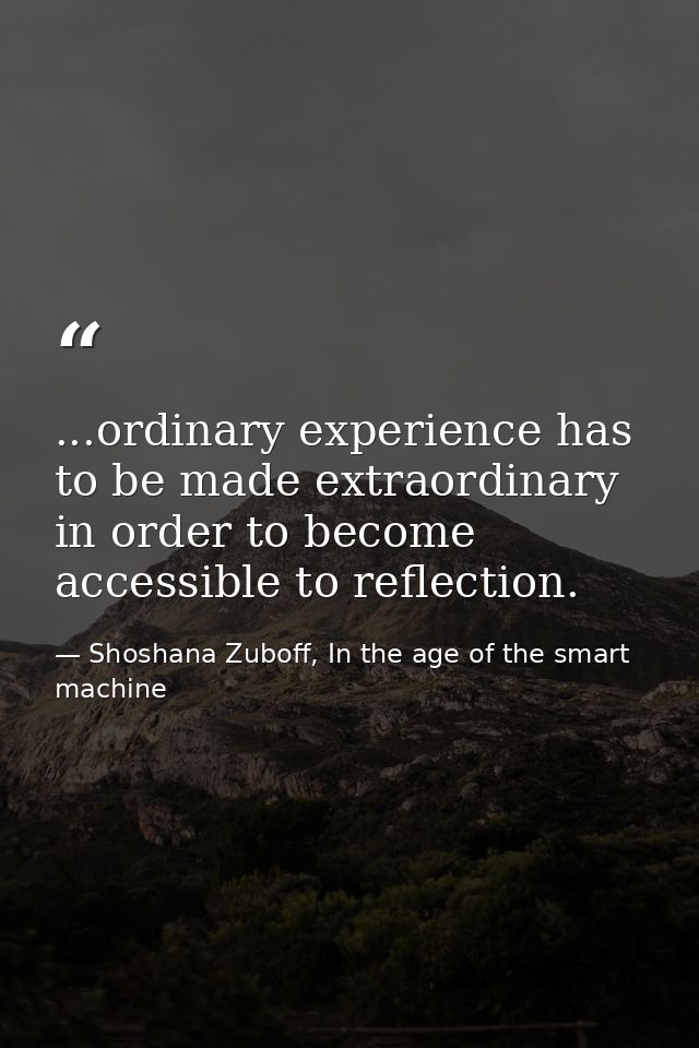 ...ordinary experience has to be made extraordinary in order to become accessible to reflection. — Shoshana Zuboff, In the age of the smart machine