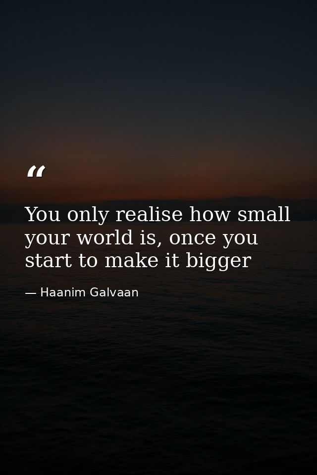 You only realise how small your world is, once you start to make it bigger — Haanim Galvaan